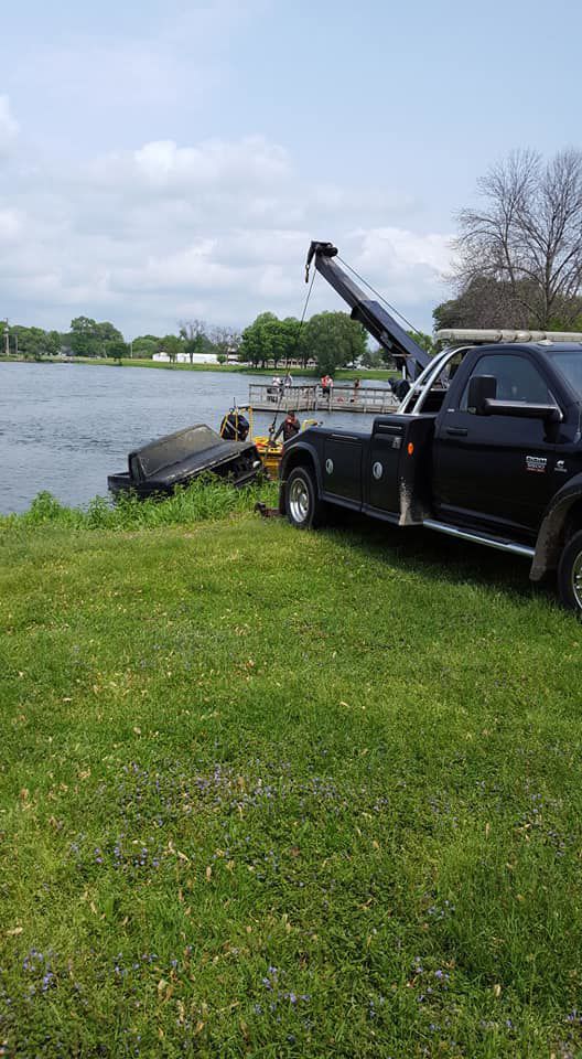 Pulling the truck from the water